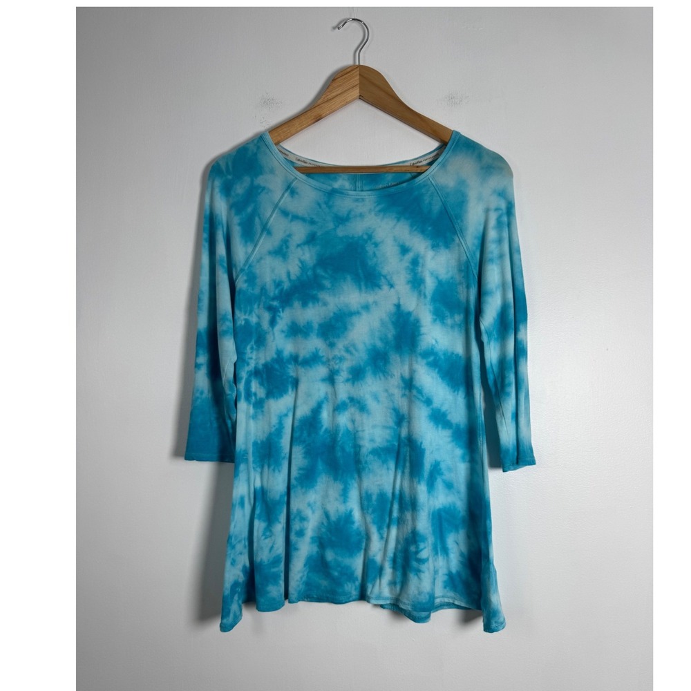 Boho Calvin Klein Performance Womens Sm Top Blue Tie Dye Roll Tab Sleeve Raglan